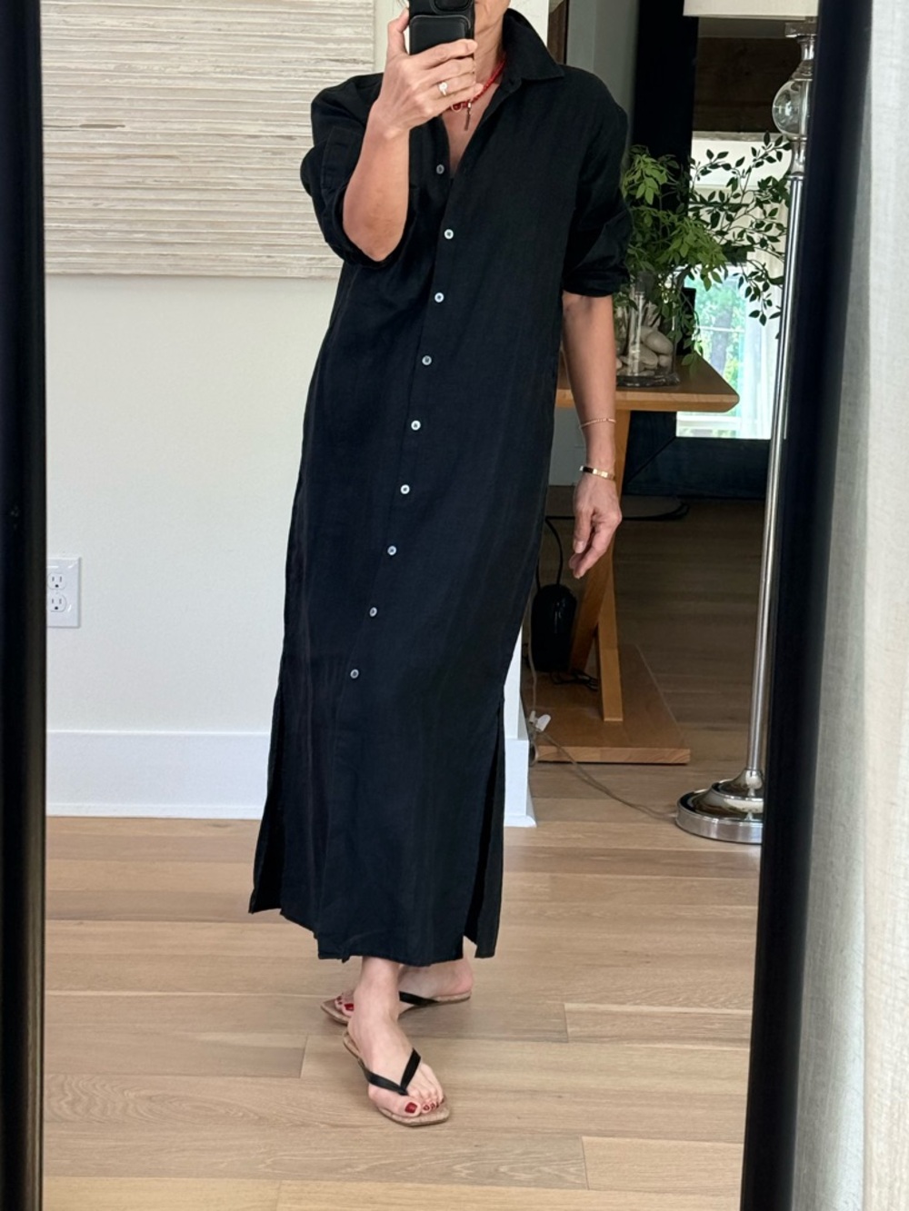AYR Deep End Black Button-Front Long Linen Shirt Dress size XS